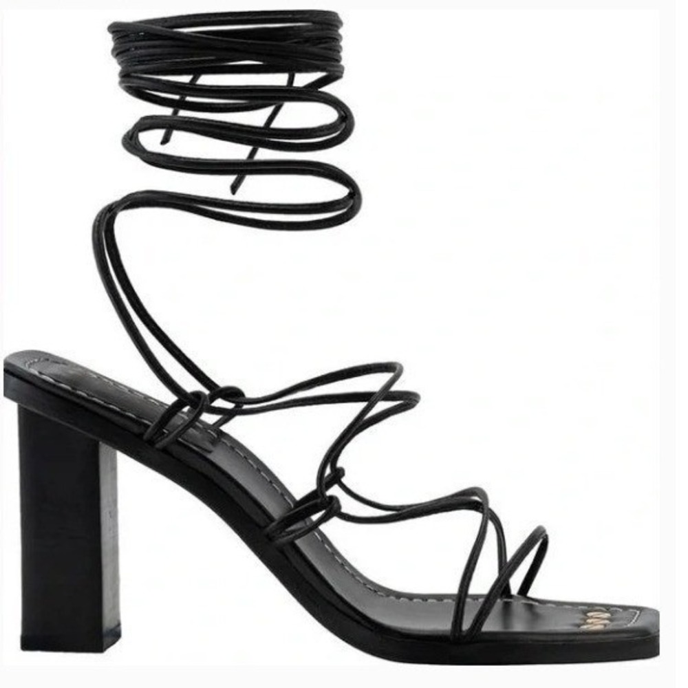 Frame Le Doheny Lace Up Ankle Wrap Leather Heeled Sandals Black Size 7.5 Box Bag